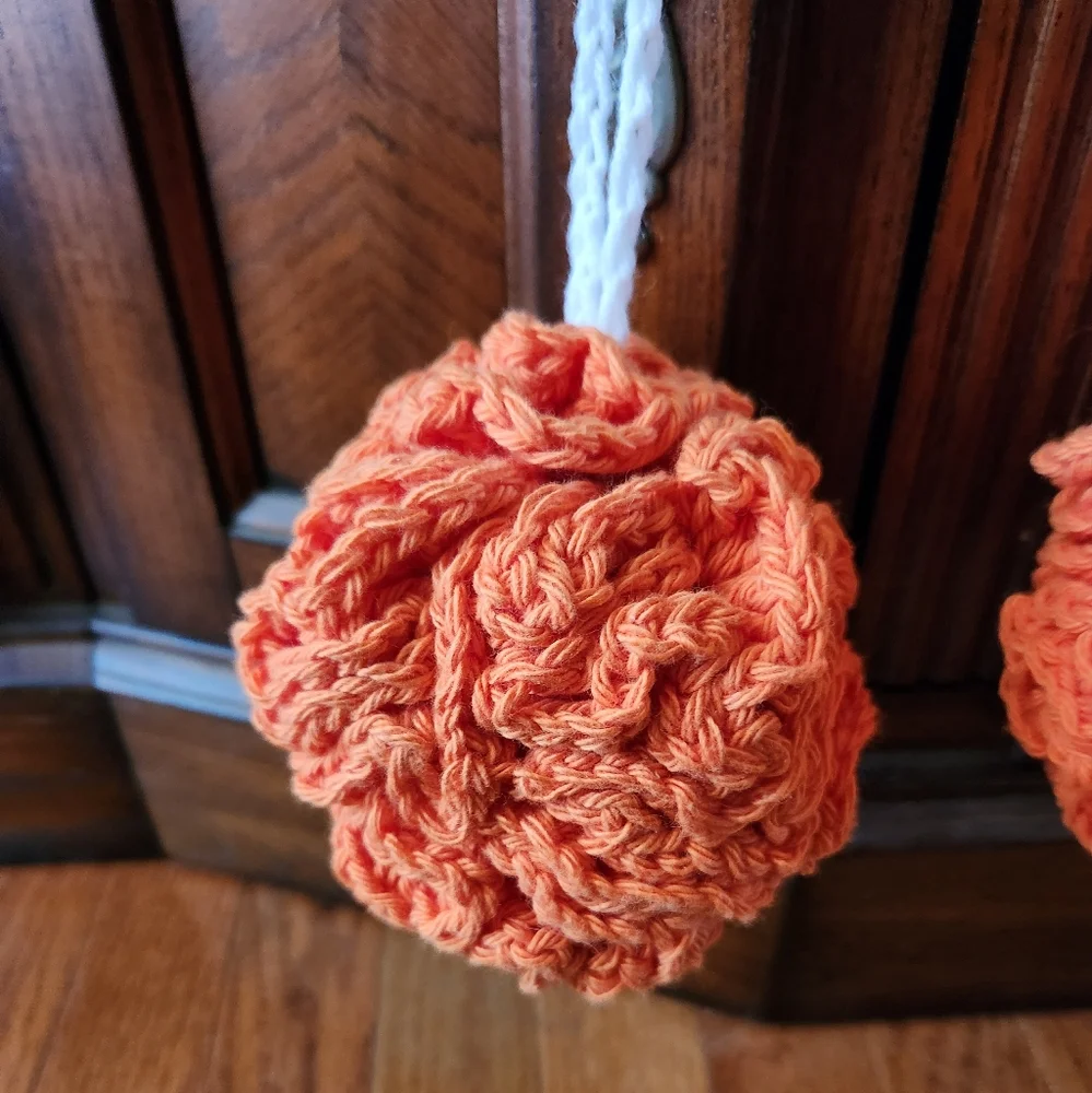 Crochet Set of 2 Orange Shower Poufs